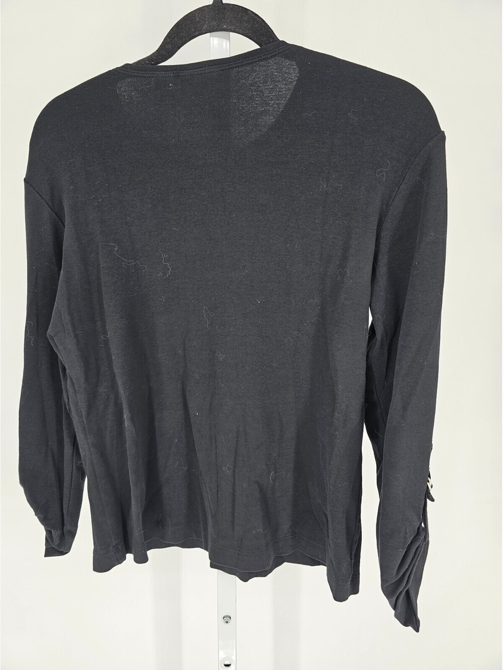 Vintage Chicos Womens Sz 1 (US M) Long Tab Sleeve T Shirt Black Crew Neck Basic - Picture 4 of 4
